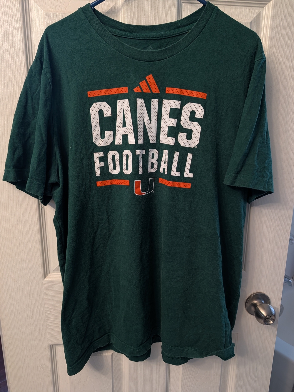 adidas Green Canes Football Short Sleeve Tee with Orange & White Graphics